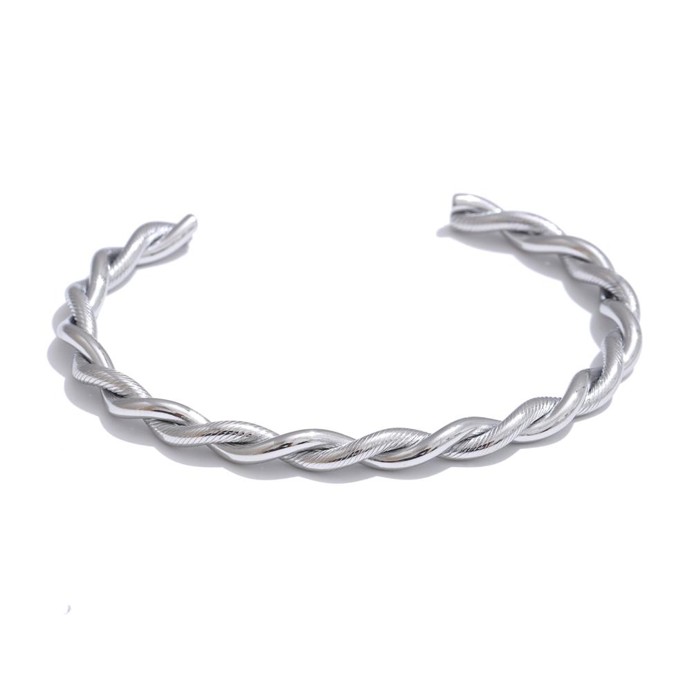 Yhpup Stainless Steel Metal Twist Cuff Bracelet Bangle Waterproof Minimalist Metal Daily Fashion Gold Color Plated Wrist Jewelry