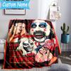 1PC Custom Name Horror Clown Artwork Throws Blanket Flannel Blankets for Couch Bed Gifts for Men Women Travel Picnic Christmas fan Gifts