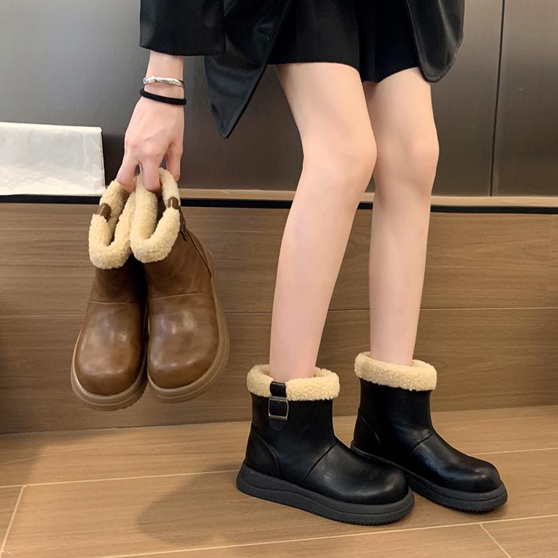 Fashion Women's Fur Platform Ankle Boots Sleeve Round Head Low Heels Women Shoes Comfortable Anti-slip Leisure One Kick Chelsea Boots