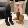 Женские короткие ботинки с круглым носком, новинка осени и зимы 2025 года, тонкие ботинки, ботинки-чулки, модные ботинки на толстом каблуке в стиле Майяр, полусапоги в западном стиле