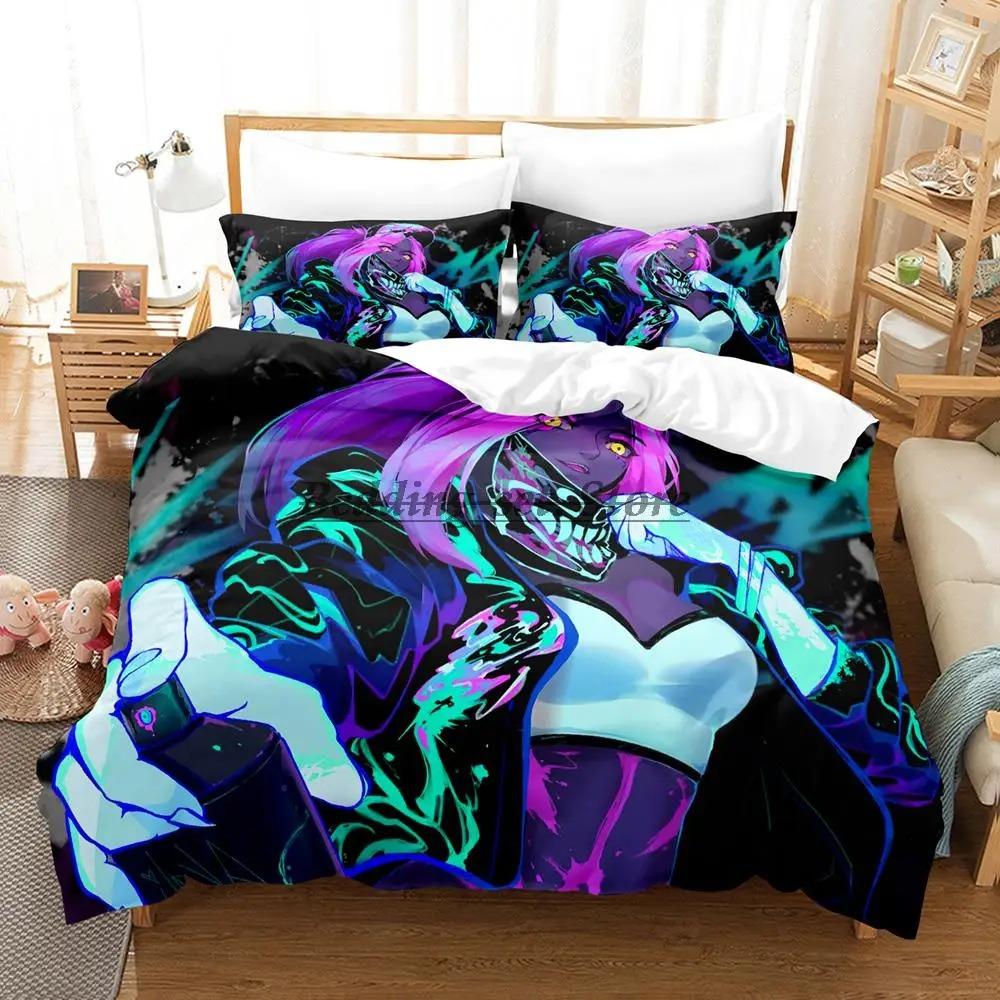Kda The Baddest Bedding Set Single Twin Full Queen King Size Bed Set Aldult Kid Bedroom Duvetcover Sets Anime Bed Sheet Set