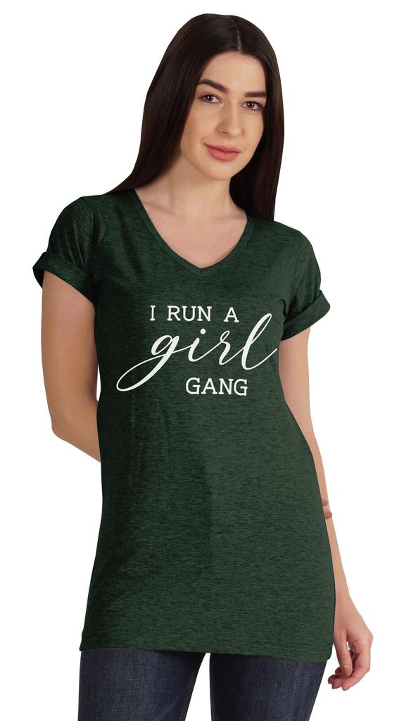 Inkmeso Футболка с V-образным вырезом и надписью «I Run A Girl Gang», хлопок, Mommy Life, для мам