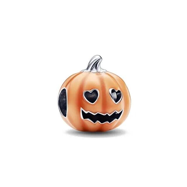 New 925 Silver Halloween Pumpkin Head Charm Pumpkin Car Bead Pendant Necklace Amulet Women Jewelry