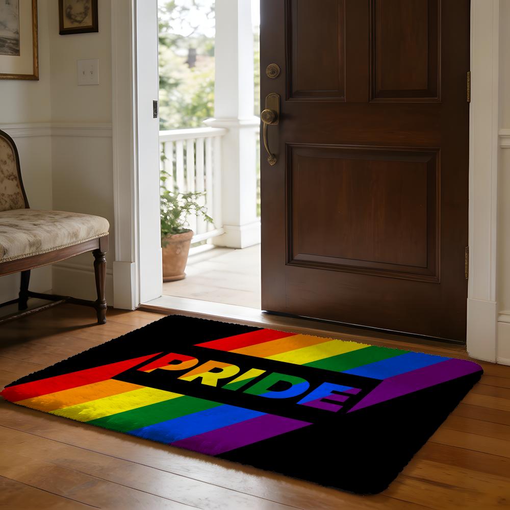 Rainbow Stripes Floor Mat Soft Flannel Absorbent Mat Non-Slip Rug Home Bedroom Bathroom