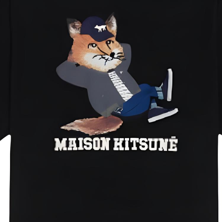 Maison Kitsune Back To Series FW22 Solid Color Casual Fox Print Crew Neck Short Sleeve Drop Shoulder T-Shirt Women tops Black JW00143KJ0008-P199