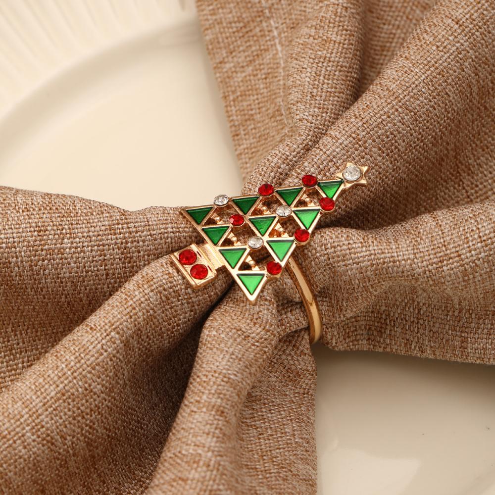 High-end Christmas Rhinestone napkin ring creative Christmas tree shape party table decoration towel buckle holiday ornaments