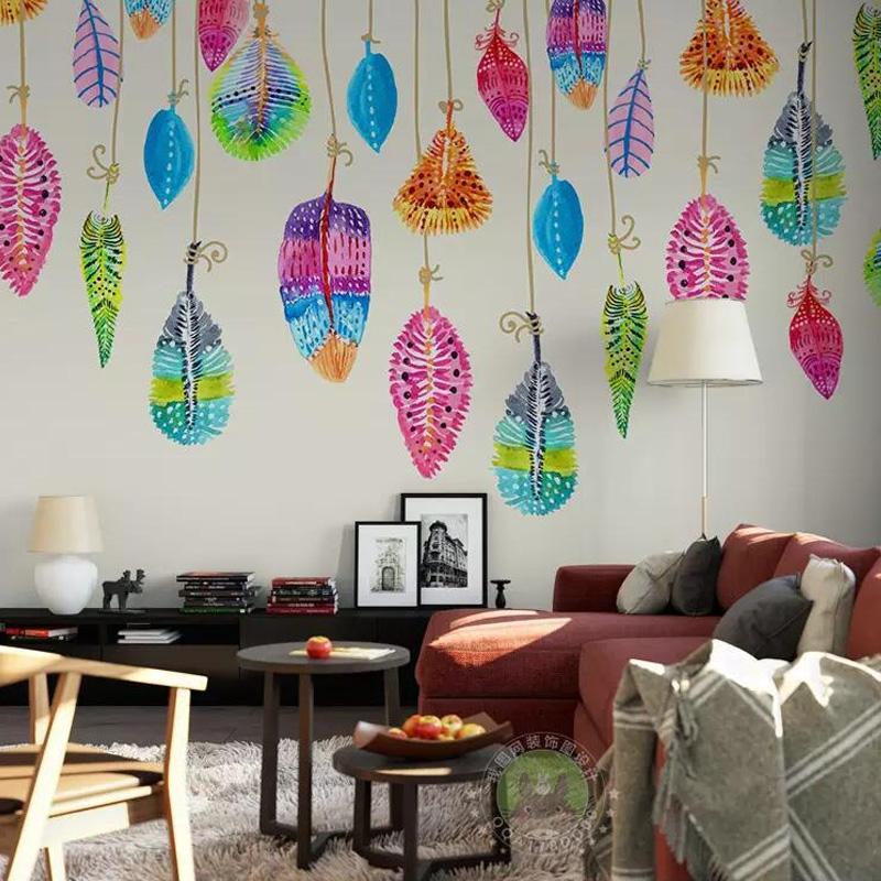 Настенная оклейка, окрашенная картина маслом, креативная цветная перо, декоративная живопись для гостиной, спальни