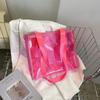 Square Transparent Handbag Candy Color PVC Tote Bag Casual Waterproof Shoulder Bag  Female