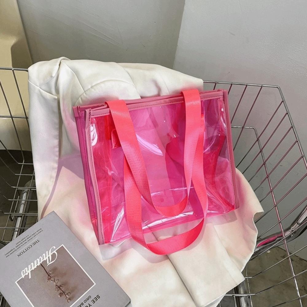 Square Transparent Handbag Candy Color PVC Tote Bag Casual Waterproof Shoulder Bag Female