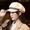 Retro Leather Octagonal Hat for Women In Autumn and Winter Fashion Versatile Windproof Beret Korean Face Showing Little Painter Hat