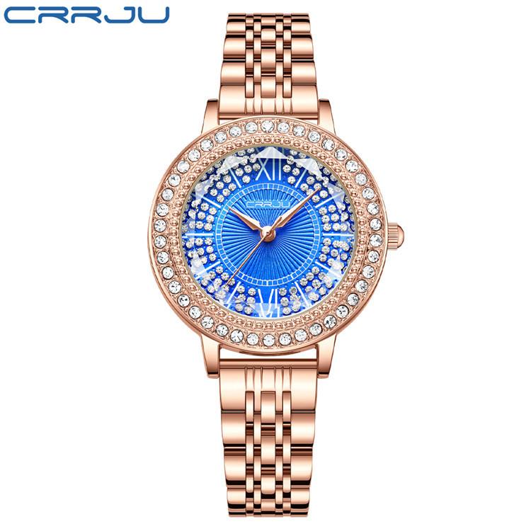 CRRJU Новые женские часы со стальным ремешком и бриллиантами, модные деловые часы