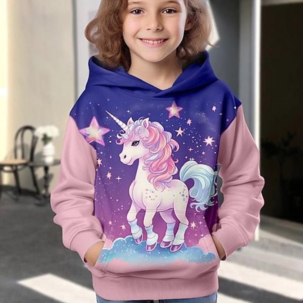 Детская одежда Толстовки с капюшоном для девочек с длинным рукавом и 3D-принтом с изображением животных из мультфильмов Детская одежда на весну и осень Повседневная милая одежда для девочек на открытом воздухе Топы