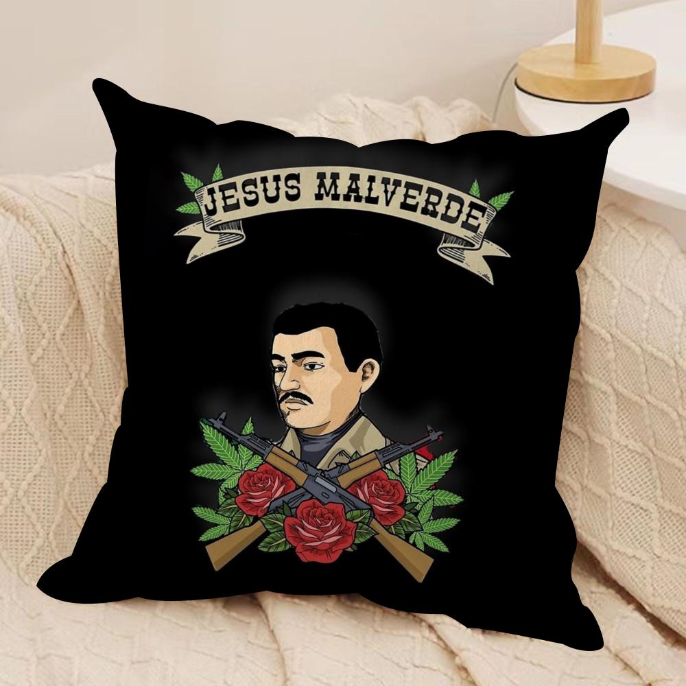 Чехол на подушку J-Jesus Malverde Мягкая плюшевая ткань Двусторонний печатный чехол на диванную подушку для всех сезонов Домашний декор Подарок