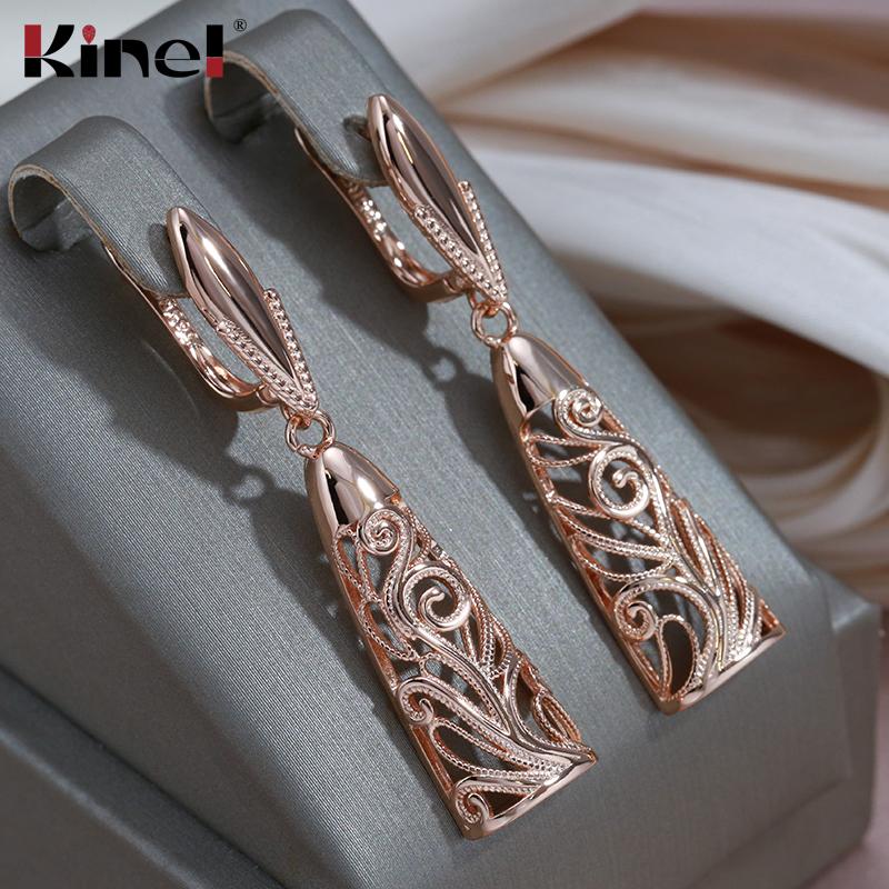Kinel Vintage Rose Gold Long Earrings For Women Elegant Wedding Jewelry