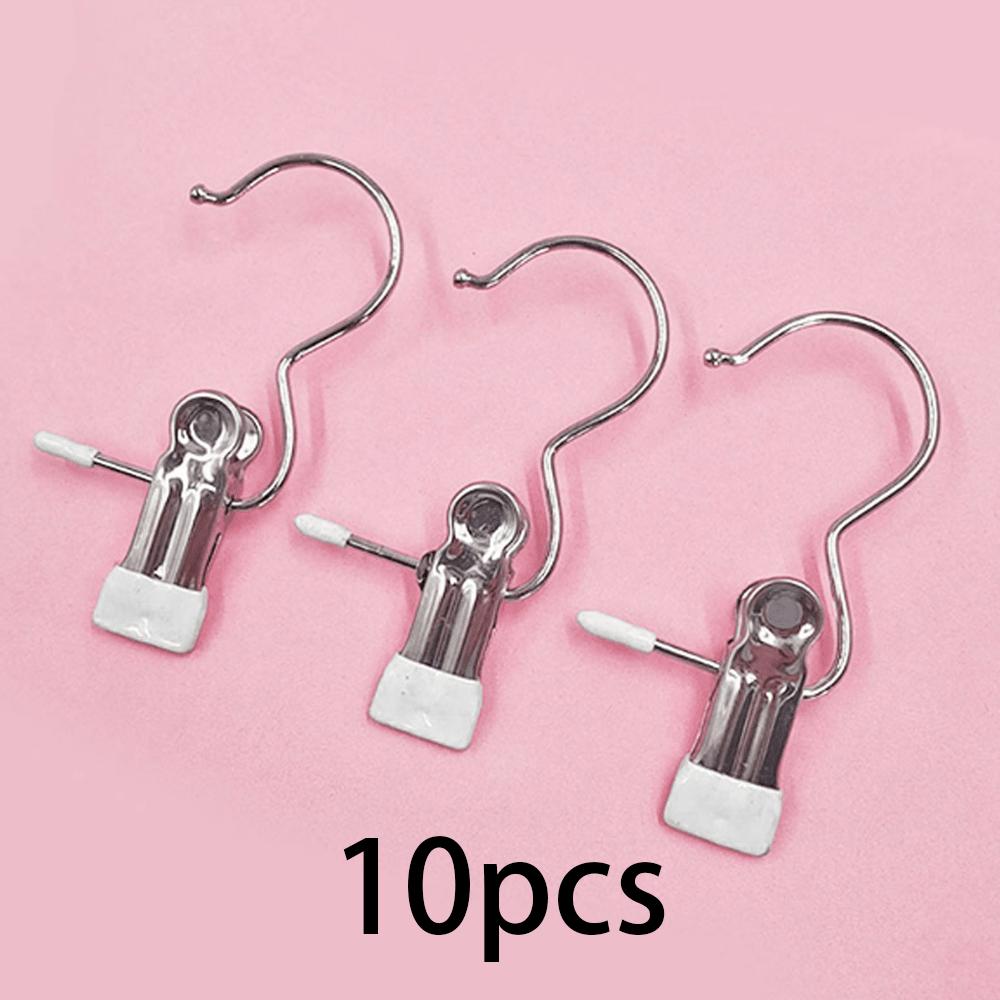 10pcs Premium Stainless Steel Clothes Clips, Adjustable Metal Pants Skirt Hanger with Grip Clips Hook Laundry Home Organizer