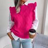 Women Autumn Winter Fungus Trim Diamond Knit Tank Top Sweater O Neck Solid Color All Match Knitted Tops S-L