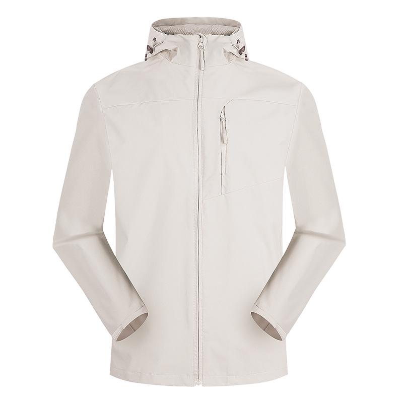 Trendy Outdoor Softshell Hooded Windbreaker - Solid Color, Single-Layer for Spring & Autumn Hiking.