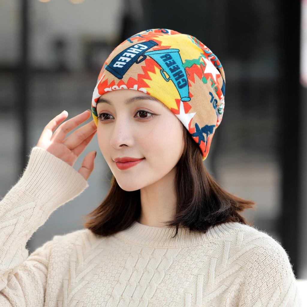 Универсальные корейские женские шапки на осень/зиму: Головной платок, баотоу, пуловер, шейный платок, принт, ворс и защитные уши