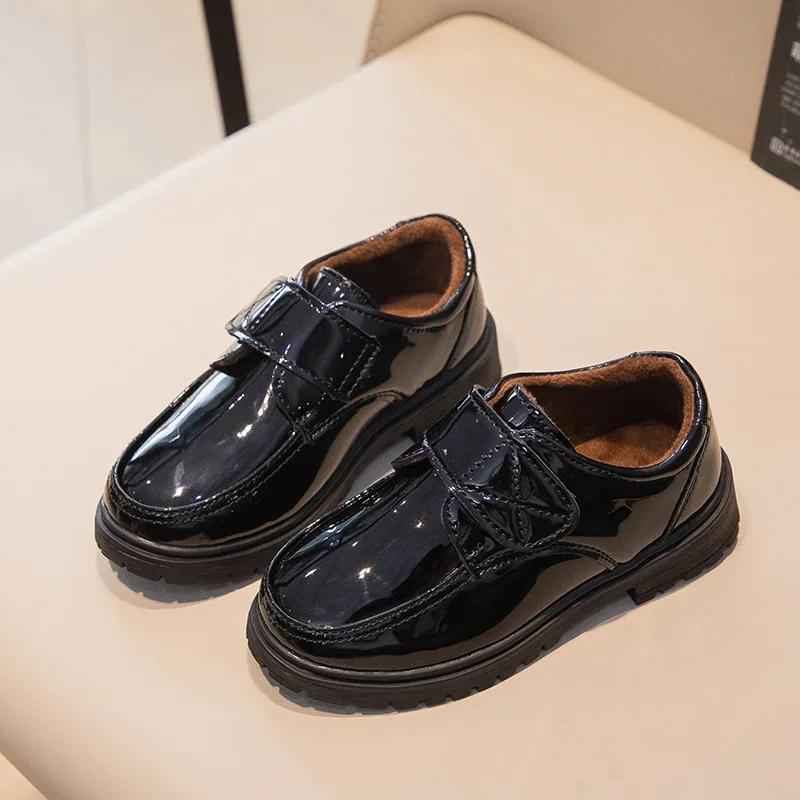 Boy Leather Shoe Versatile Children Causal Black Uniform Shoes Fashion Glossy Kids Formal School Flat Shoes Breathable Non-slip