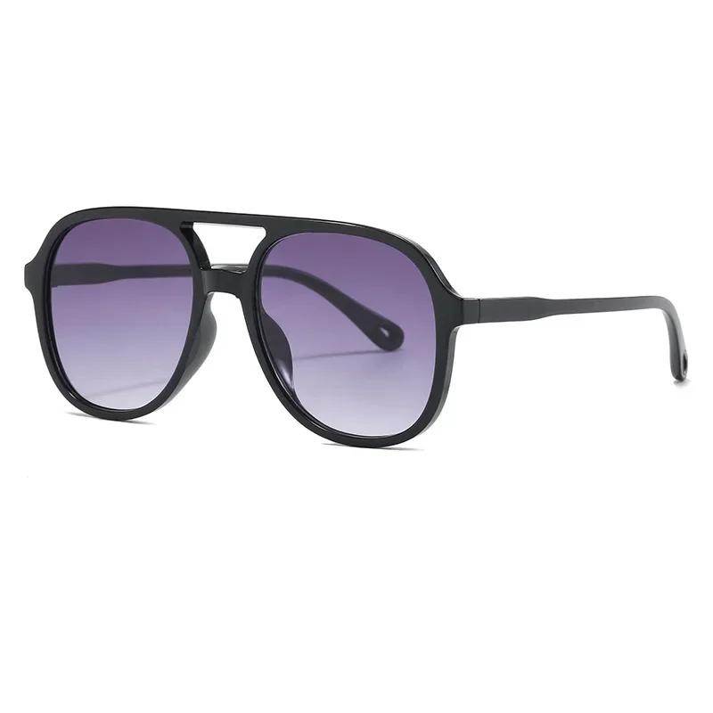 Fashionableable and Minimalist Double Beam Large Glass Frame Sunglasseses Men's Style and Women's Style Leisure Fishing Driving Use Blackout Glasses