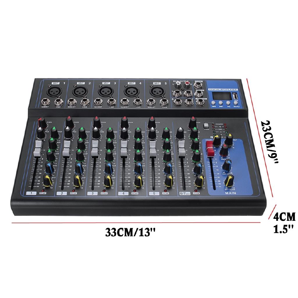 7 Channel Bluetooth Portable Audio Mixer w/USB DJ Sound Mixing Console MP3 Jack Karaoke Amplifier Karaoke KTV Match 33x23x4cm