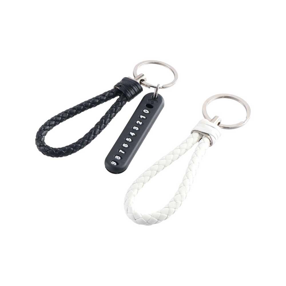 Hand Woven Leather Strap Phone Number Keychain Car Key Clip Car Key Holder Lanyard Keyring