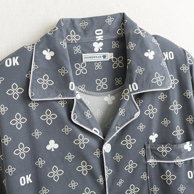 Пижама мужская большого размера осенне-зимняя с цветочным принтом и длинными рукавами, повседневная простая мягкая домашняя одежда, молодежная одежда для сна, комплект из двух предметов, одежда для отдыха