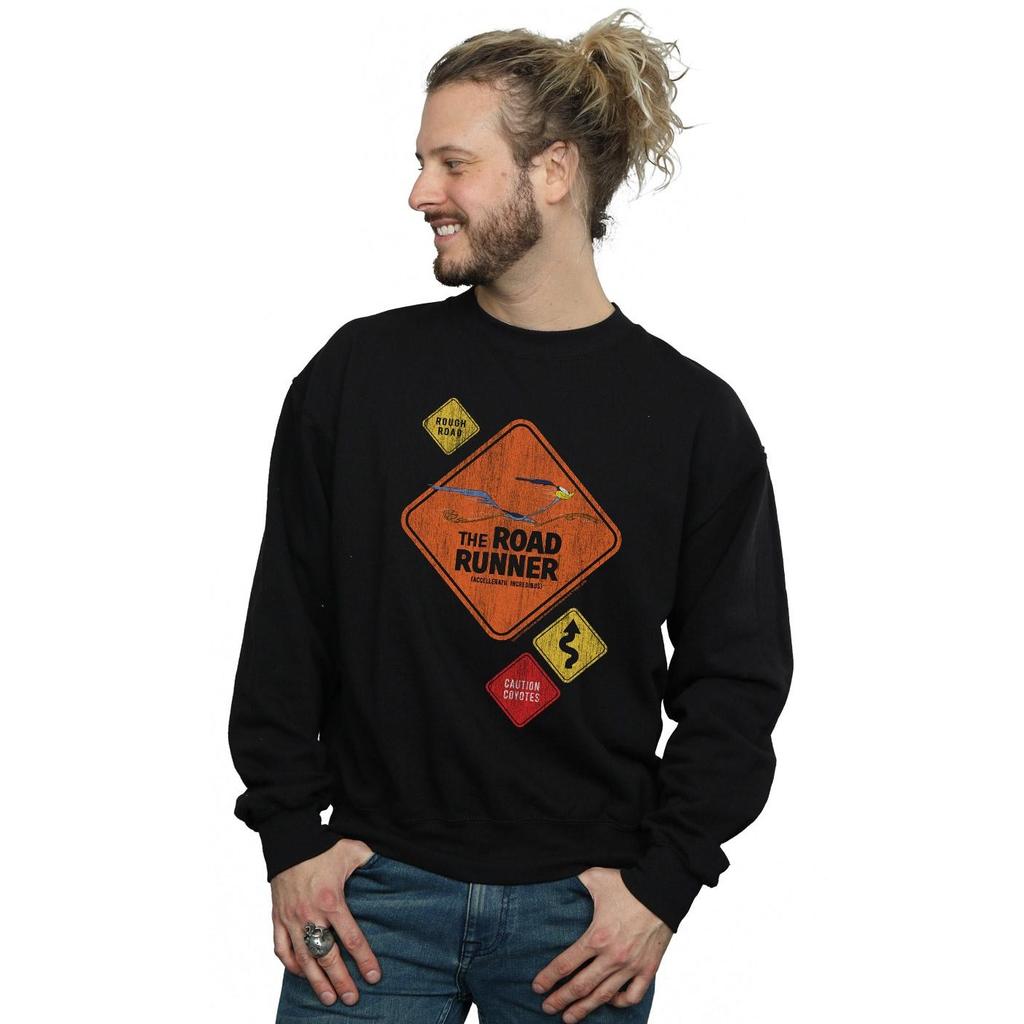 Looney Tunes Mens Road Runner Road Sign Sweatshirt