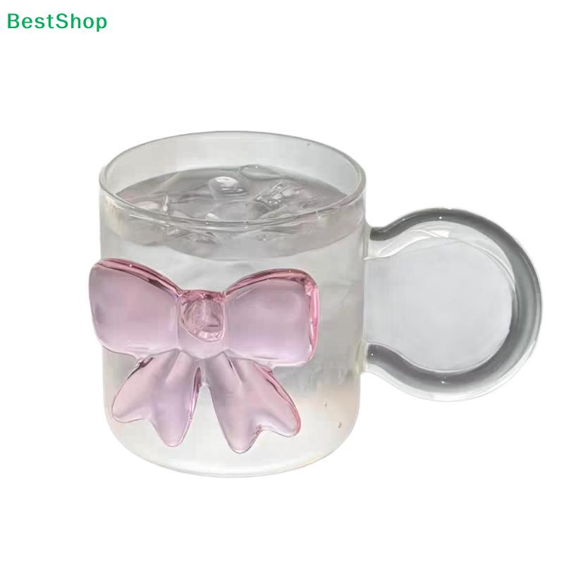 Pink Large Bow Glass Decor Glass Cup Bow Handle Glasses Heat-resistant High Borosilicate Dessert Ice Cream Bowl Party Favours