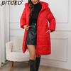 Stylish Slim-Fit Hooded Women's Mid-Length Thickened Waist-Defining Cotton-Blend Coat