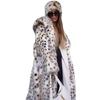 Women's Leopard Print Hooded Imitation Fur Jacket Toka Long Coat Thickened Thermal Mink Trench Coat