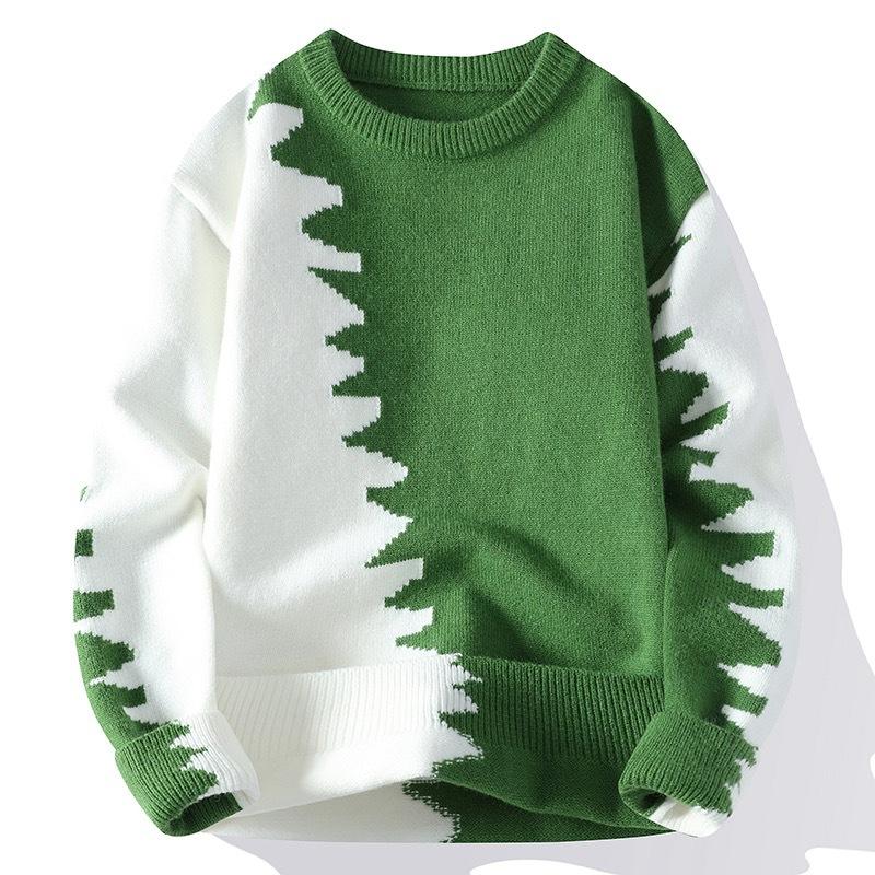 Autumn and Winter Men's Thickened Loose and Warm Knitted Sweater Contrasting Color Youth Bottoming Shirt