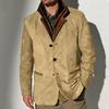 Мужская куртка Осень Зима Ретро Пэчворк Имитация Двухслойности Ложные Карманы Однобортный Кардиган