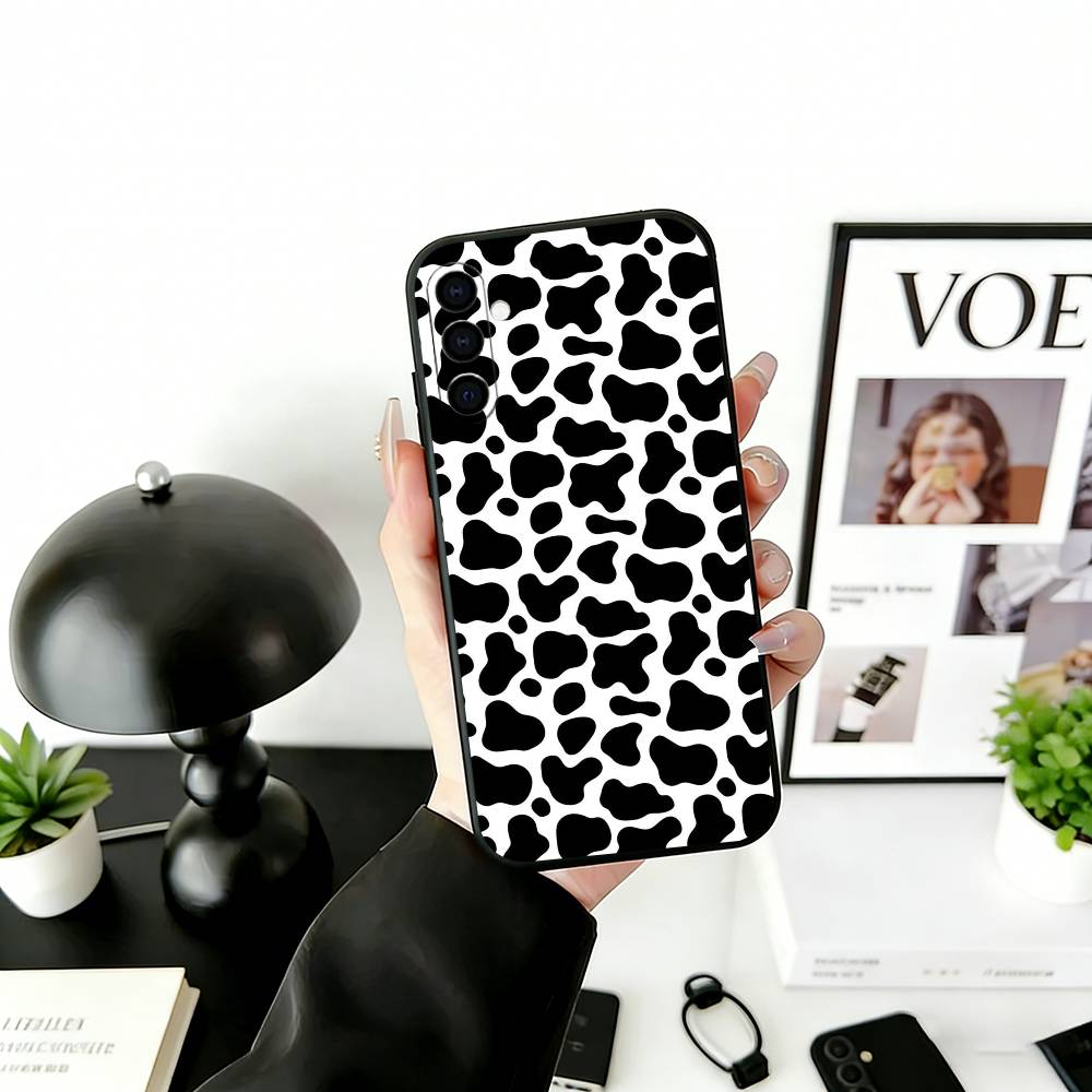 Cow print Phone Case Black Silicone Soft For Samsung Galaxy A73,A72,A71,A70,A53,A52,A51