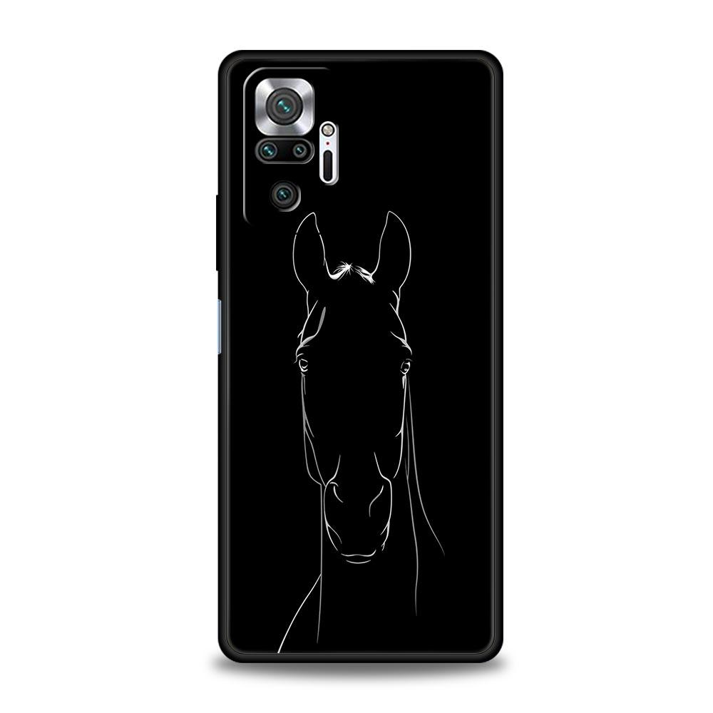 Чехол для телефона с изображением лошади, Арт Животные, Для Xiaomi Redmi Note 14 13 5G 10 11 12 Pro Plus 4G 14C 13C 12C 10C, Черный