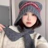 Улучшенная шапка с защитой ушей в виде медвежьих ушек для женщин, осенне-зимняя, шарф для защиты шеи, интегрированная вязаная шапка, уличный теплый балаклава
