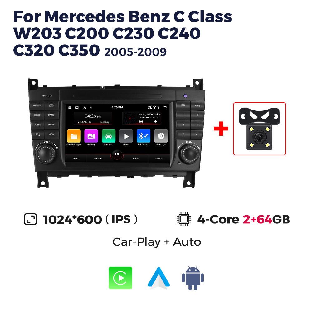 7-дюймовая автомагнитола на Android 13, подходит для Mercedes Benz C-Class W203 C200 C230 C240 C320 C350 2005-2009, Carplay, Авто GPS, FM, Аудио