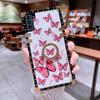 Luxury Butterfly Square Phone Case Cover with Ring Kickstand for iPhone Samsung Xiaomi Huawei OPPO VIVO Holder Back Cover