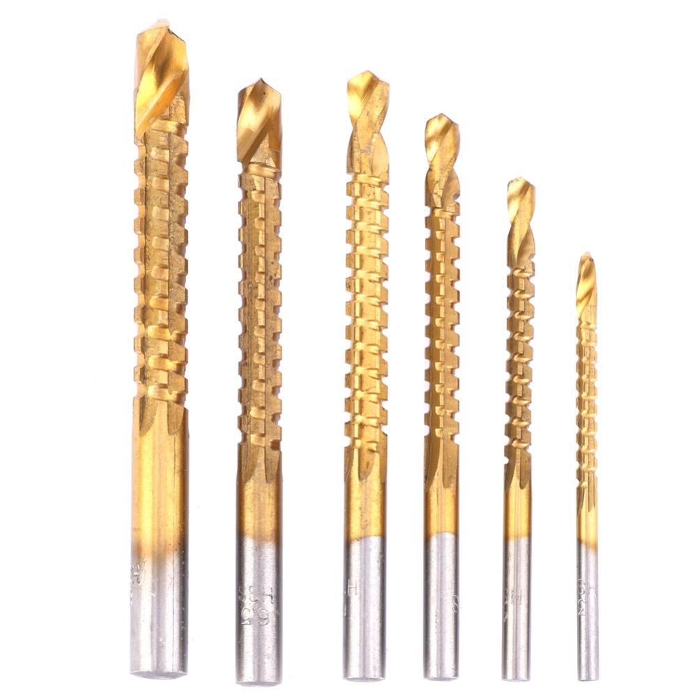6pcs High Speed Steel Twist Drill Bits Serrated Drilling Hole Enlarging Tools Woodworking
