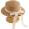 Baby Lace Bowknot Straw Hat Toddler Sun Hat Girls' Beach Hat British Style Top Hat Flat Top Sun Cap