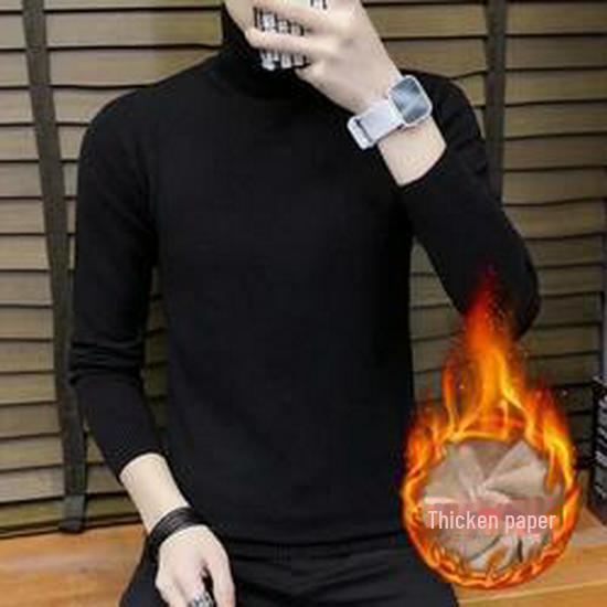 Мужской корейский облегающий свитер с высоким воротом - однотонная вязка для осени и зимы