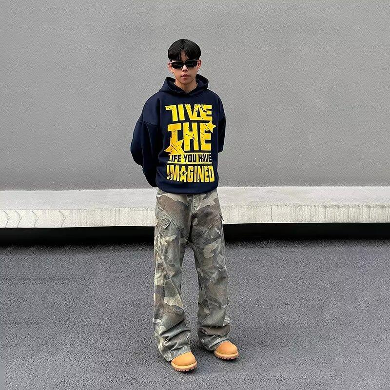 Autumn And Winter New American High Street Washed Light Colored Jeans For Men And Women Straight Leg Slightly Flared Loose Wide Leg Pants