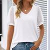 Summer New Women's T-shirt Solid Color V-neck Mesh Bubble Sleeve T-shirt