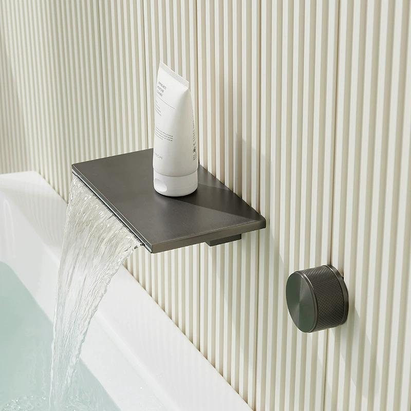 Новый смеситель для раковины в ванной комнате Латунный Встраиваемый Белая Большая Пластина Однорычажный Горячей и Холодной Воды Серый Каскадный Смеситель для Раковины