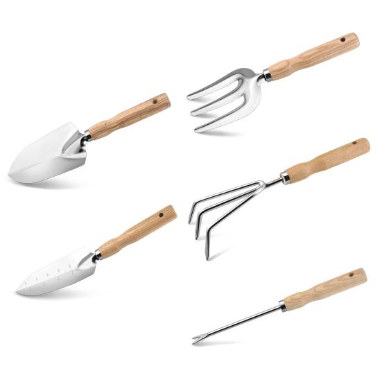 1 шт./5 шт. эргономичный садовый инструмент, ручной мастерок из нержавеющей стали, лопата для бонсай, грабли, культиватор, прополка с удобной деревянной ручкой, садовые принадлежности