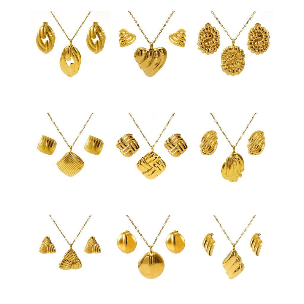 New stylish European and American fashion stainless steel jewelry set, including earrings and a titanium steel necklace, designed for women