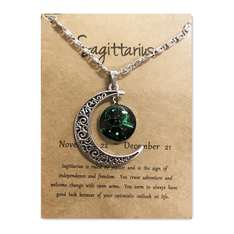 Новое европейское и американское светящееся ожерелье с двенадцатью знаками зодиака, винтажный кулон в виде луны, короткое ожерелье