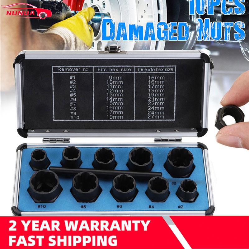10Pcs/Set Damaged Bolts Nuts Screws Remover Extractor Removal Tools Set (9-19mm) Threading Tool Kit Black Nuts With 4 Styles