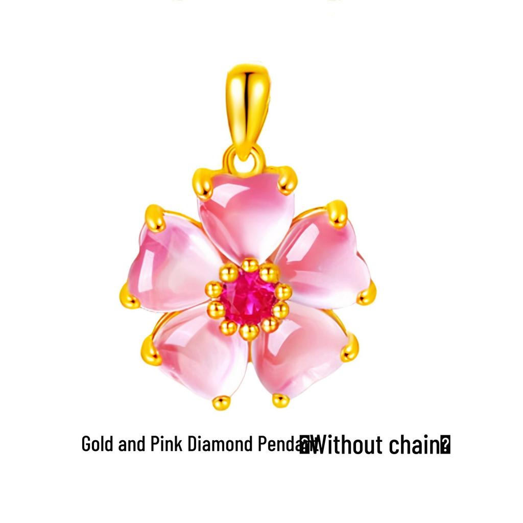 Подвеска из розового кварца в форме сердца с персиковыми цветами и розовыми бриллиантами