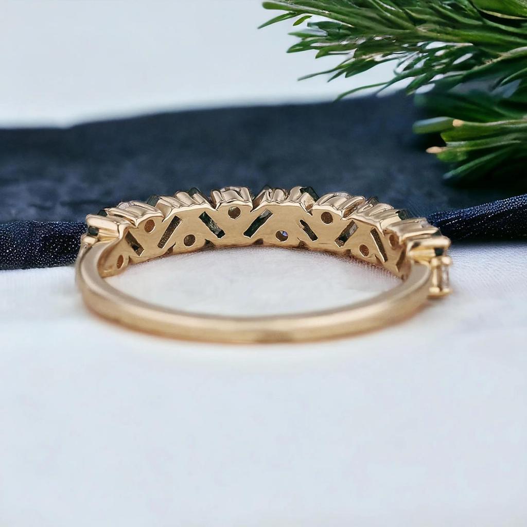 Natural Unique Moss Agate Ring Moss Agate Wedding Band Gold Rings Art Deco Eternity Band Moss Agate Matching Rings Personalized Gift For Her